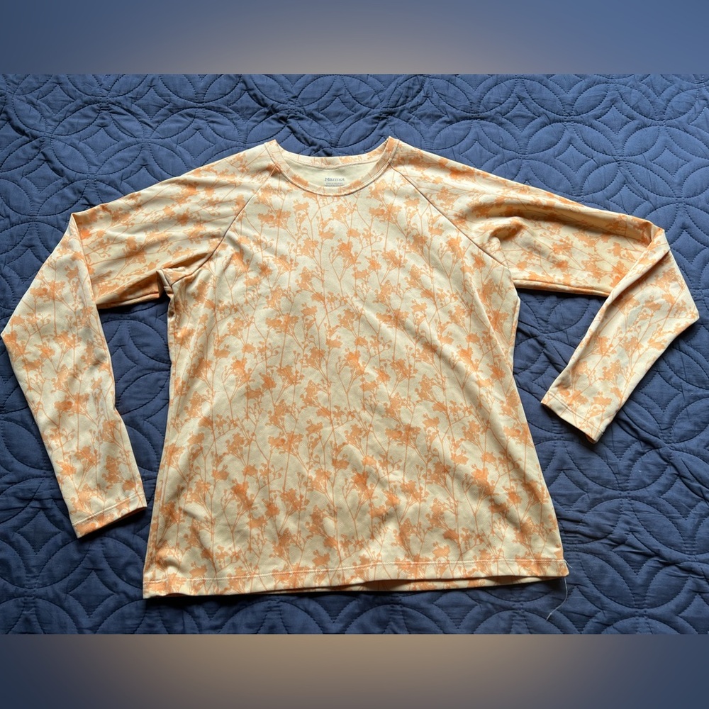 Marmot Floral Print Long Sleeve Top in Yellow and Orange size L